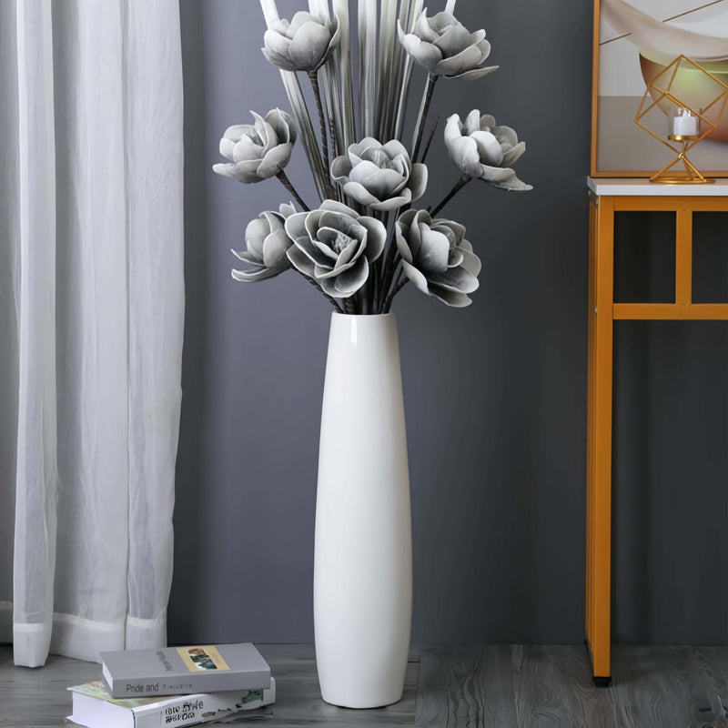 DJYY White Tall Floor Vase, 28" Ceramic Standing Flower Vase, Large Decorative for Living Room, Bedroom,Glossy Glaze,Wedding Gift