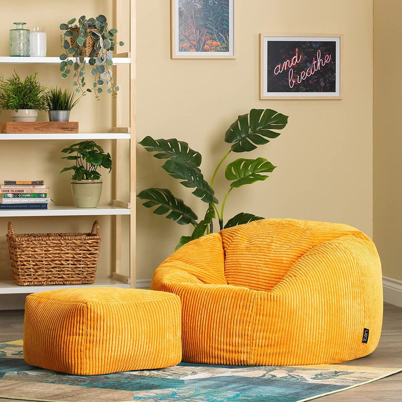 icon Kingston Cord Bean Bag, Beige, Large Adult Bean Bag Chair with Filling Included, Comfy Chair, Living Room Furniture, Bedroom Furniture