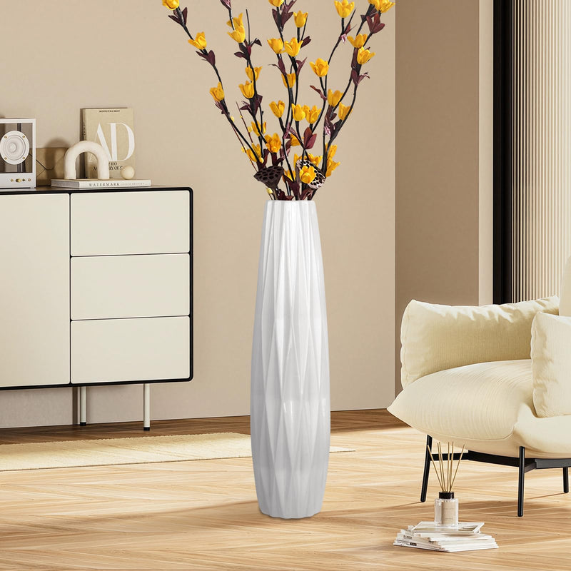 DJYY White Tall Floor Vase, 28" Ceramic Standing Flower Vase, Large Decorative for Living Room, Bedroom,Glossy Glaze,Wedding Gift