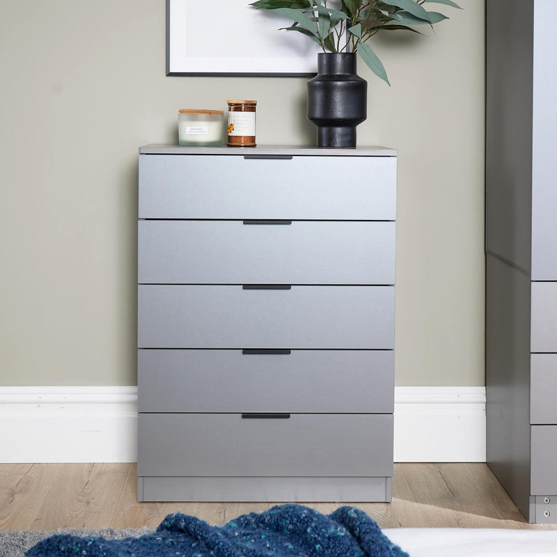 Home Source Bedroom Chest of Drawers Clothing Storage Cabinet, 6 Drawers, Grey