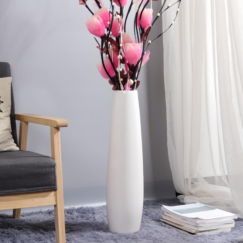 DJYY White Tall Floor Vase, 28" Ceramic Standing Flower Vase, Large Decorative for Living Room, Bedroom,Glossy Glaze,Wedding Gift