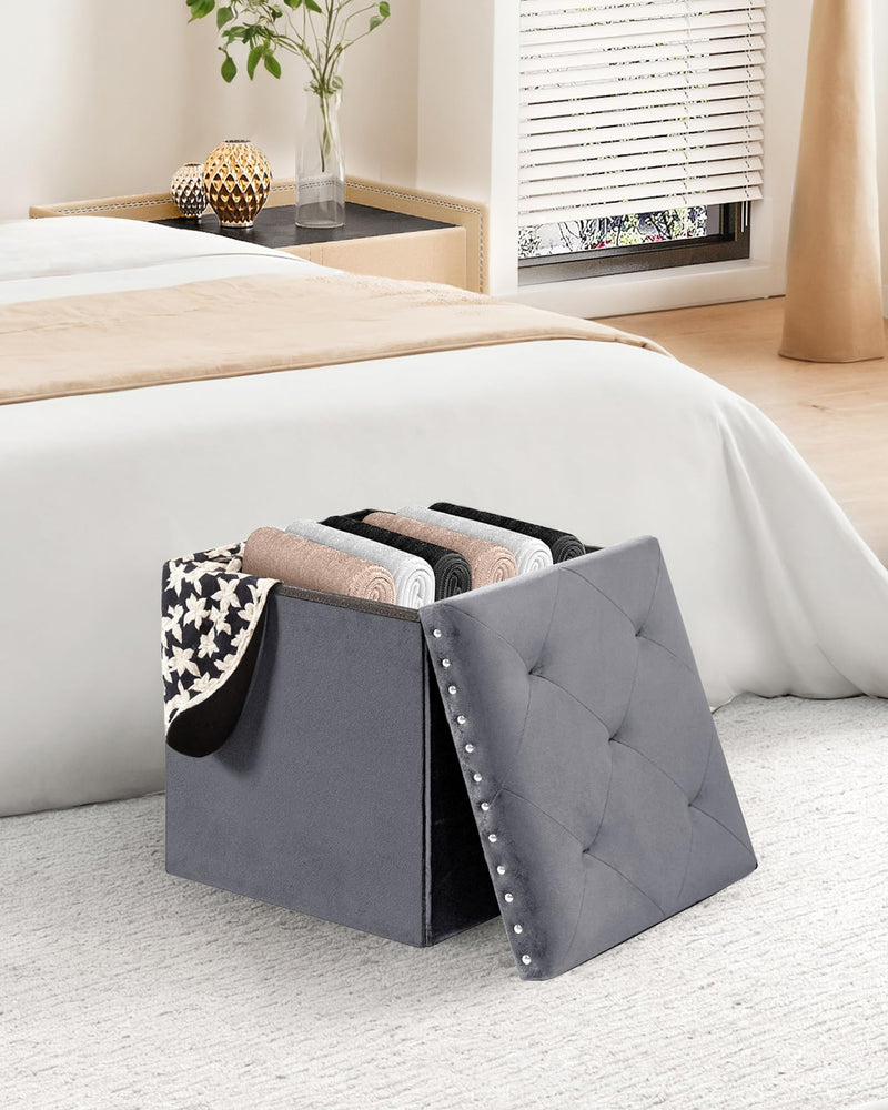 Bonlife Velvet Ottoman with Storage, Extra Large Storage Boxes with Lids, Folding Ottoman Bench Seat, Footstool for Living Room,110X40X40cm