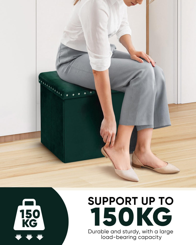 Bonlife Velvet Ottoman with Storage, Extra Large Storage Boxes with Lids, Folding Ottoman Bench Seat, Footstool for Living Room,110X40X40cm
