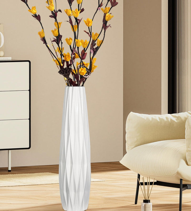 DJYY White Tall Floor Vase, 28" Ceramic Standing Flower Vase, Large Decorative for Living Room, Bedroom,Glossy Glaze,Wedding Gift