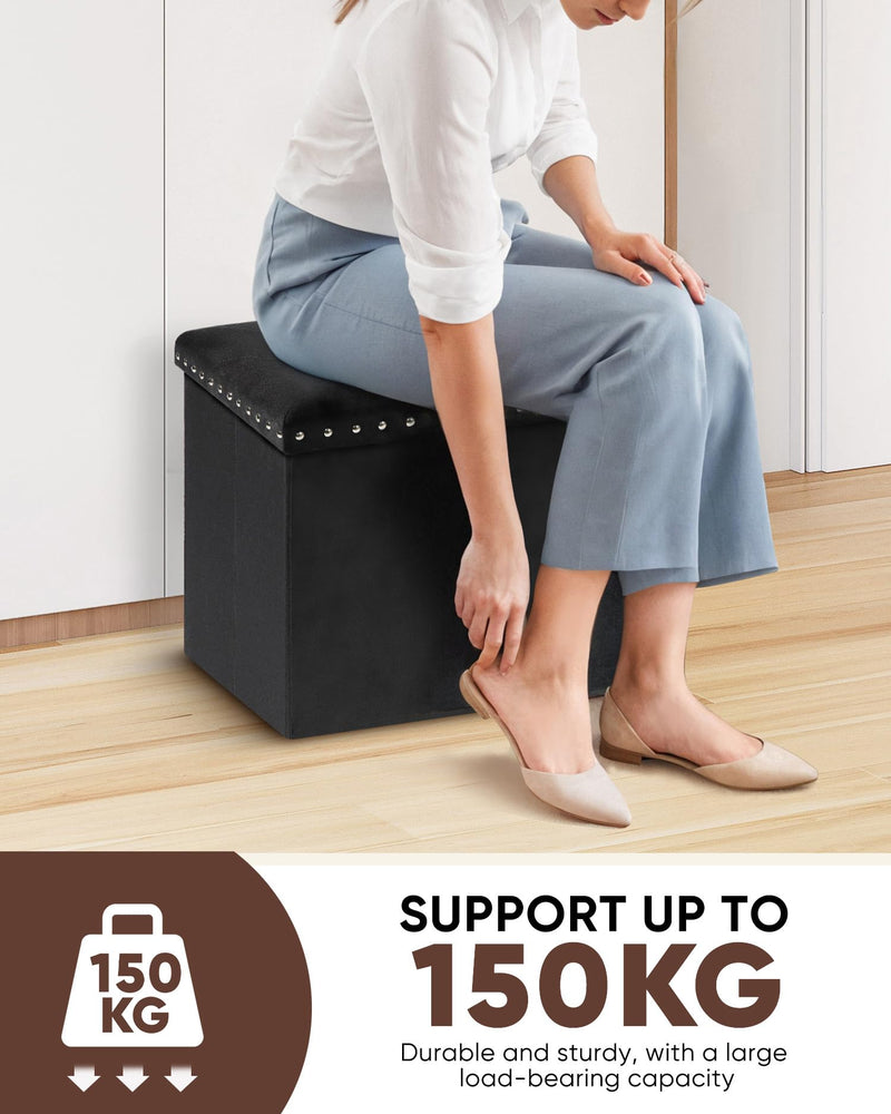 Bonlife Velvet Ottoman with Storage, Extra Large Storage Boxes with Lids, Folding Ottoman Bench Seat, Footstool for Living Room,110X40X40cm