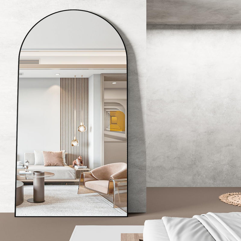 CASSILANDO Full Length Mirror165X60cm Arched Mirror, Black Floor Mirror with Standing Full Body Mirrors Hanging or Leaning Against Wall, for Cloakroom, Bedroom, Livingroom (Black)