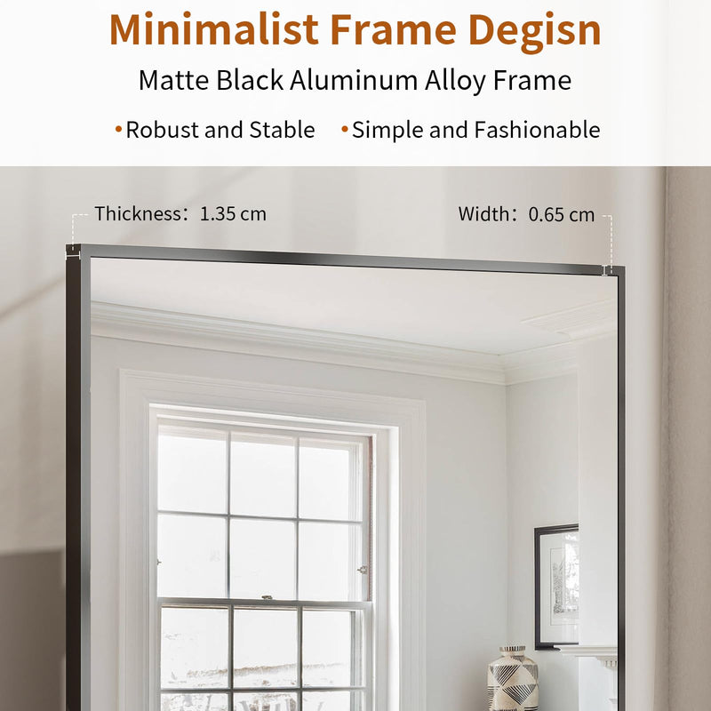 Koonmi 53x163 cm Mirror Full Length - Minimalist Modern Full Body Floor Length Mirror - Standing, Hanging, Leaning for Living Room, Black