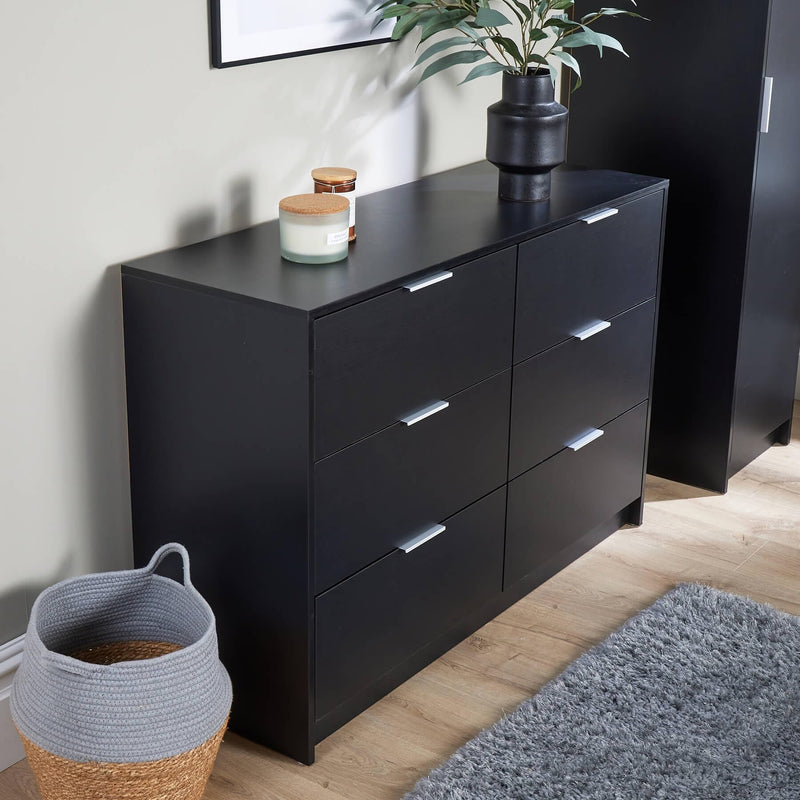 Home Source Bedroom Chest of Drawers Clothing Storage Cabinet, 6 Drawers, Grey