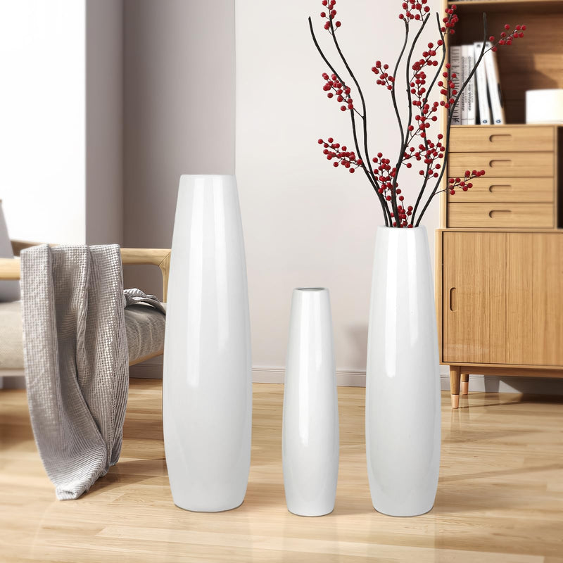 DJYY White Tall Floor Vase, 28" Ceramic Standing Flower Vase, Large Decorative for Living Room, Bedroom,Glossy Glaze,Wedding Gift