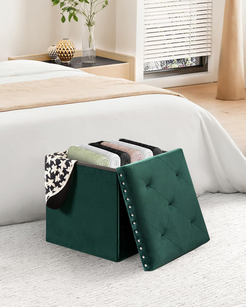 Bonlife Velvet Ottoman with Storage, Extra Large Storage Boxes with Lids, Folding Ottoman Bench Seat, Footstool for Living Room,110X40X40cm