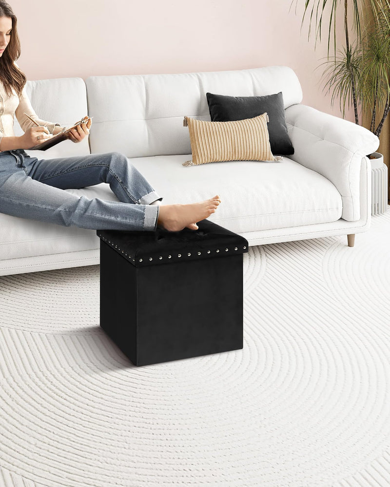 Bonlife Velvet Ottoman with Storage, Extra Large Storage Boxes with Lids, Folding Ottoman Bench Seat, Footstool for Living Room,110X40X40cm
