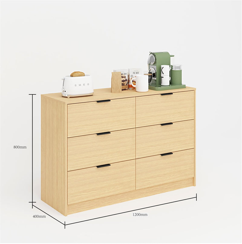 Home Source Bedroom Chest of Drawers Clothing Storage Cabinet, 6 Drawers, Grey