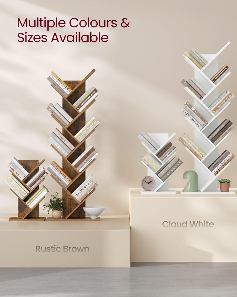 VASAGLE Tree Bookshelf, 5-Tier Floor Standing Bookcase, Space-Saving Corner Shelf, with Wooden Shelves for Bedroom, Living Room, Home Office, Rustic Brown LBC183X01