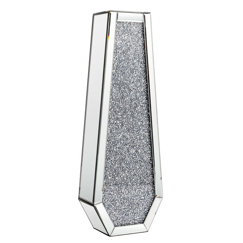 SHYFOY Large Tall Floor Vase, 76cm Indoor Modern Tall Vases Silver with Crystal Diamond and Mirror Design for Living Room Floor Decoration, Black