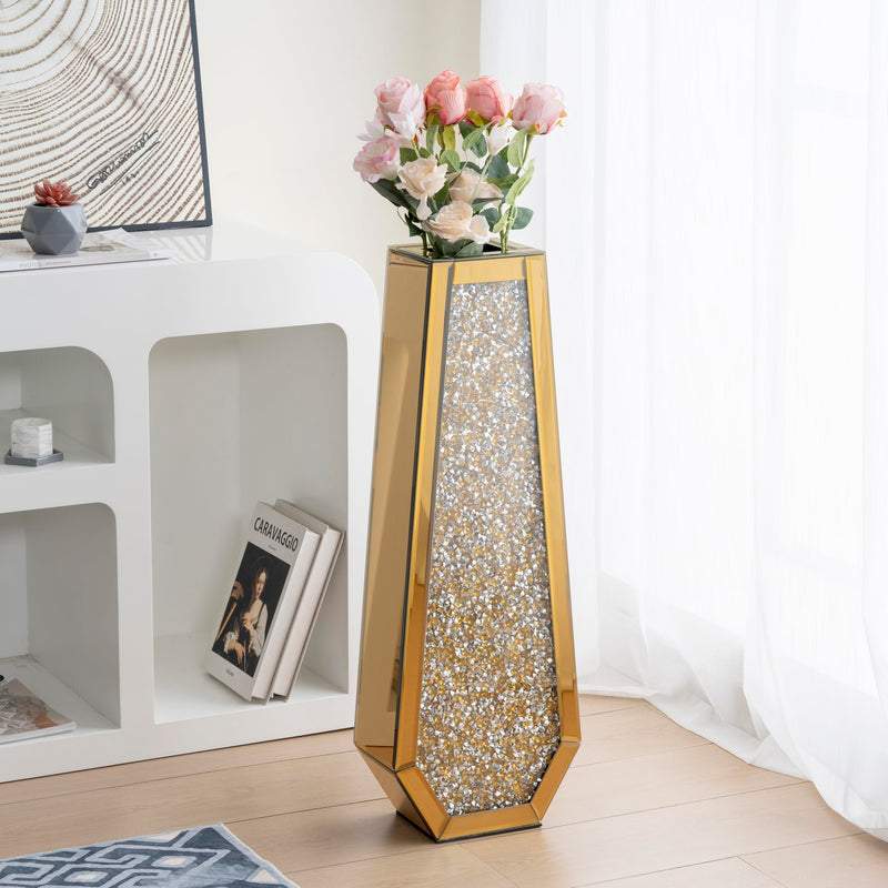 SHYFOY Large Tall Floor Vase, 76cm Indoor Modern Tall Vases Silver with Crystal Diamond and Mirror Design for Living Room Floor Decoration, Black