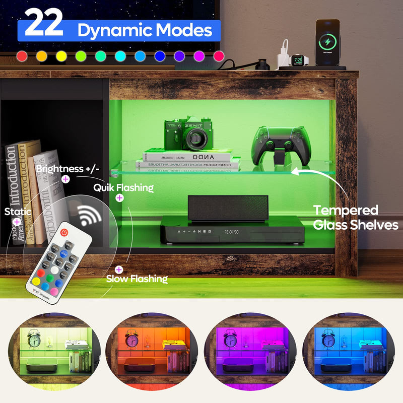 Bestier TV Stand Cabinet 140CM Entertainment Center Led Tv Stand Modern TV Unit with Glass Shelf RGB LED Lighted for 55 inch TVs with Ambient Lights for Living Room Bedroom (Rustic Brown)