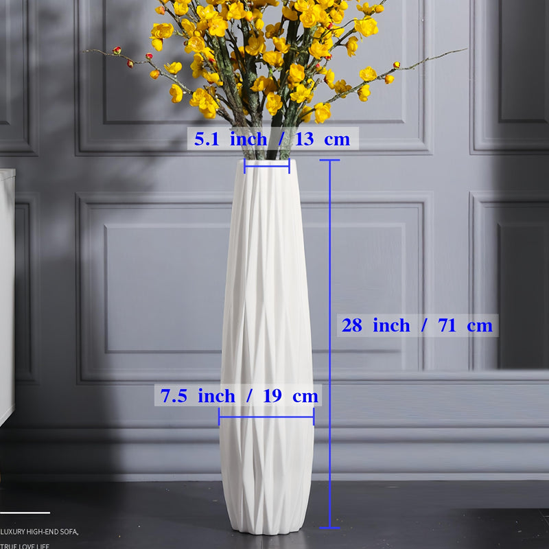 DJYY White Tall Floor Vase, 28" Ceramic Standing Flower Vase, Large Decorative for Living Room, Bedroom,Glossy Glaze,Wedding Gift