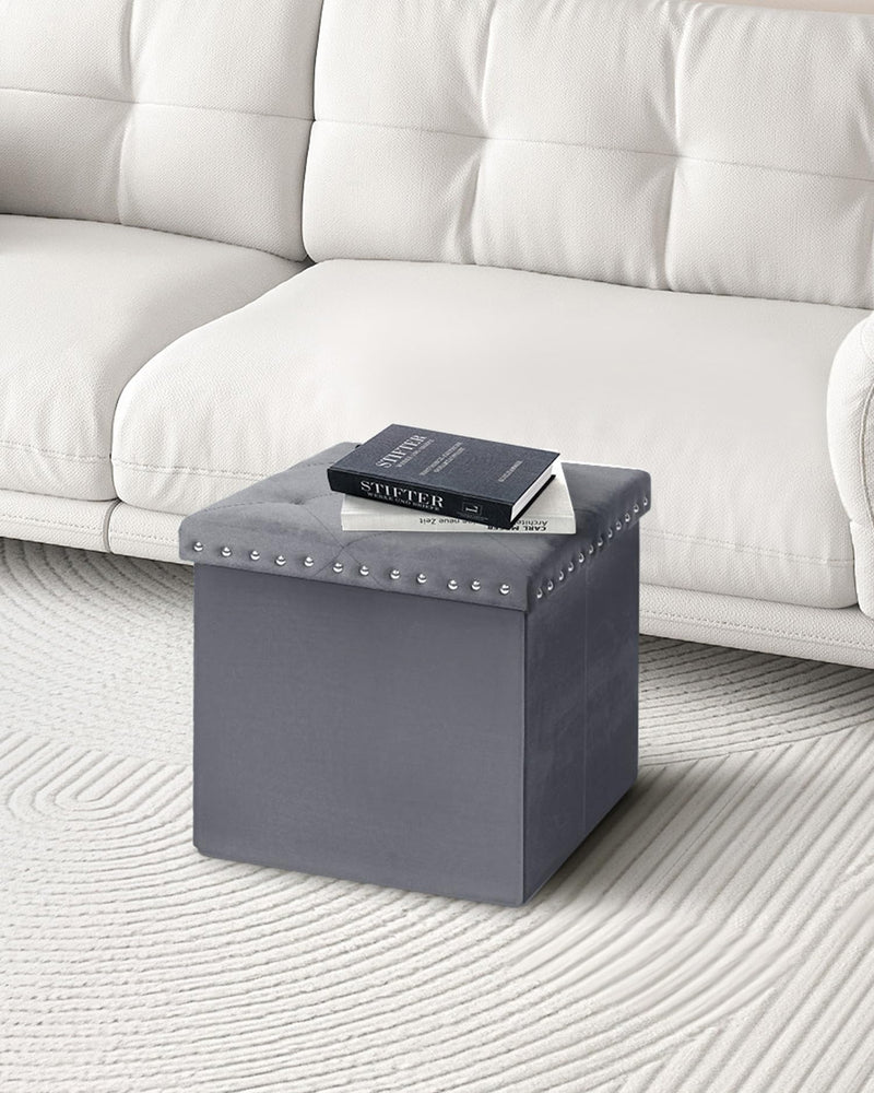 Bonlife Velvet Ottoman with Storage, Extra Large Storage Boxes with Lids, Folding Ottoman Bench Seat, Footstool for Living Room,110X40X40cm