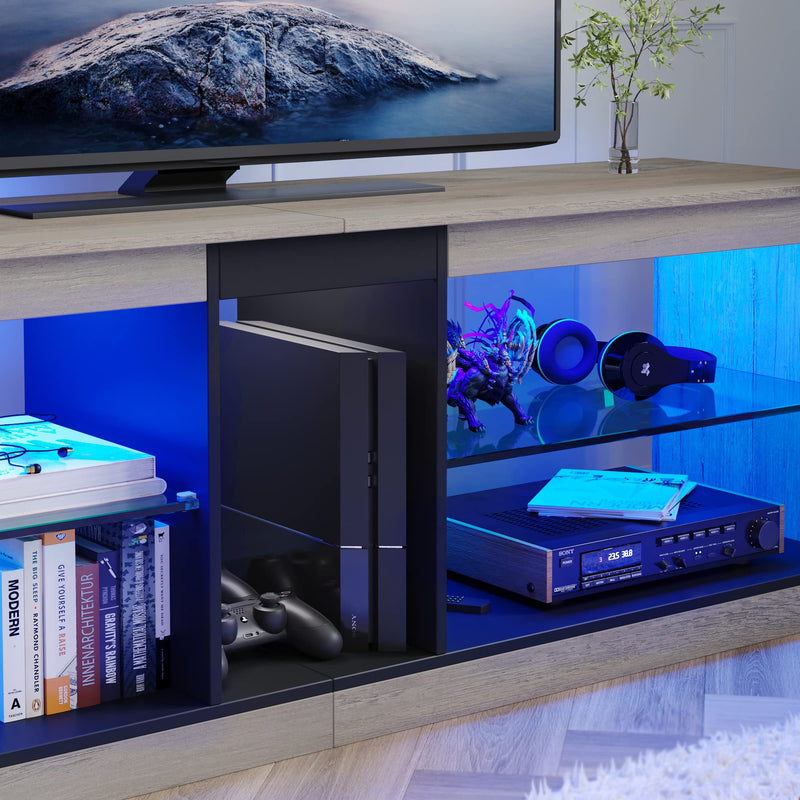 Bestier TV Stand Cabinet 140CM Entertainment Center Led Tv Stand Modern TV Unit with Glass Shelf RGB LED Lighted for 55 inch TVs with Ambient Lights for Living Room Bedroom (Rustic Brown)