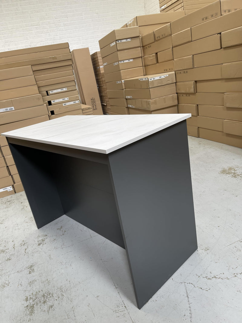 Furneo Kitchen Island 04 – Modern Kitchen Island with Breakfast Bar and Shelves, Black Concrete & Oak Effect Finish