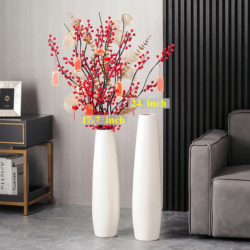 DJYY White Tall Floor Vase, 28" Ceramic Standing Flower Vase, Large Decorative for Living Room, Bedroom,Glossy Glaze,Wedding Gift