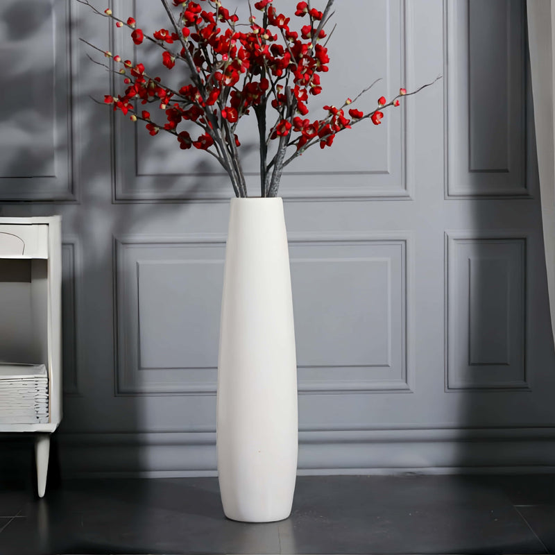 DJYY White Tall Floor Vase, 28" Ceramic Standing Flower Vase, Large Decorative for Living Room, Bedroom,Glossy Glaze,Wedding Gift
