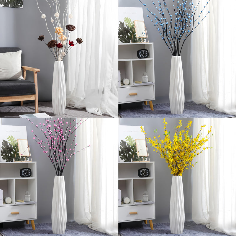 DJYY White Tall Floor Vase, 28" Ceramic Standing Flower Vase, Large Decorative for Living Room, Bedroom,Glossy Glaze,Wedding Gift