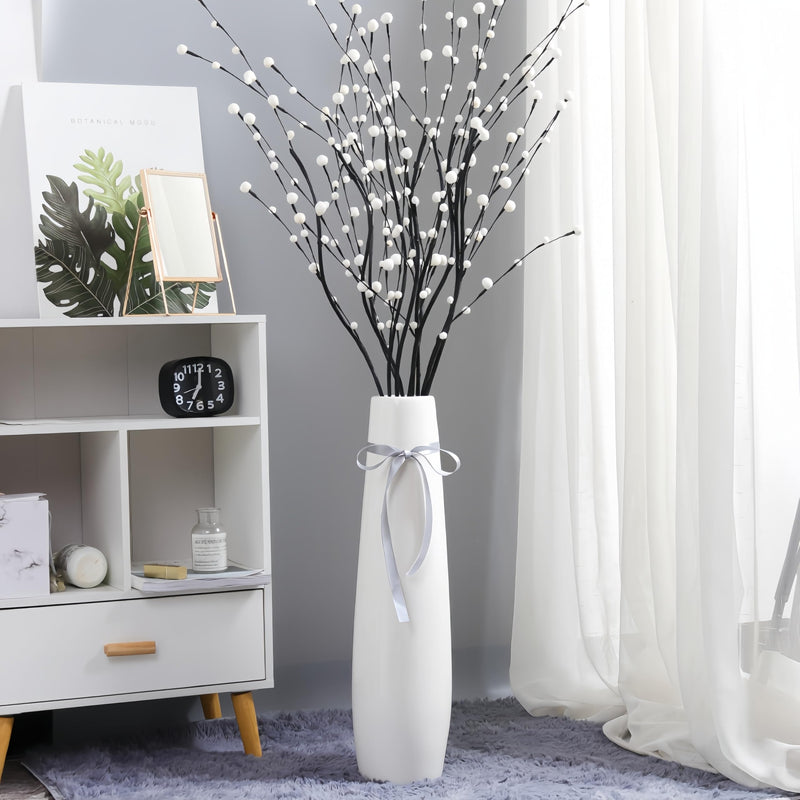 DJYY White Tall Floor Vase, 28" Ceramic Standing Flower Vase, Large Decorative for Living Room, Bedroom,Glossy Glaze,Wedding Gift