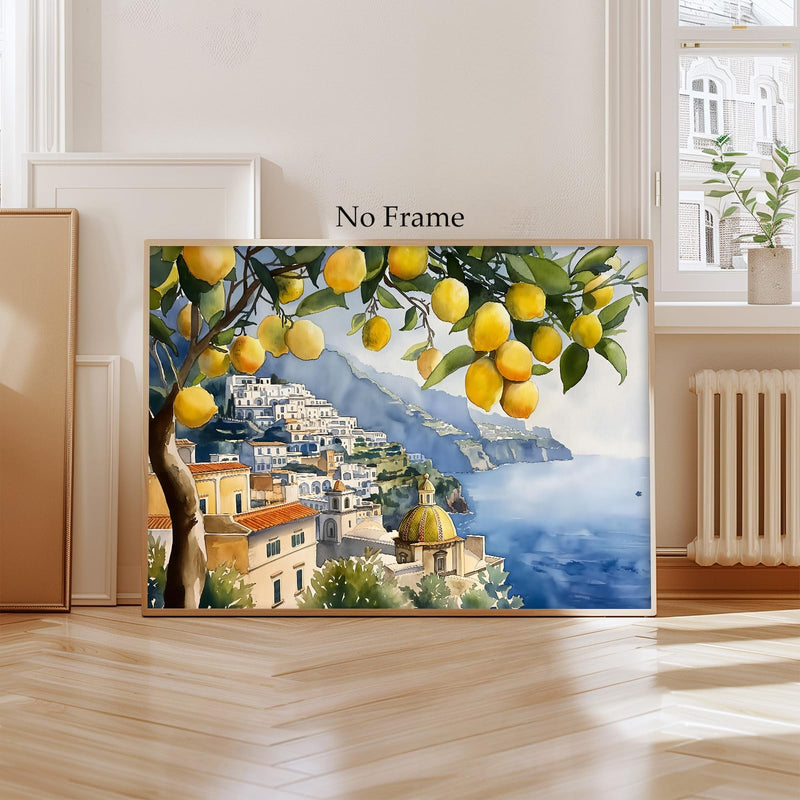 Lemon Tree Canvas Wall Art Beach Landscape Painting Italian Coastal Wall Art Vintage Lemon Art Print Italian Beach Picture Seaside Artwork for Walls Italy Amalfi Coast Wall Art 16x24inch No Frame