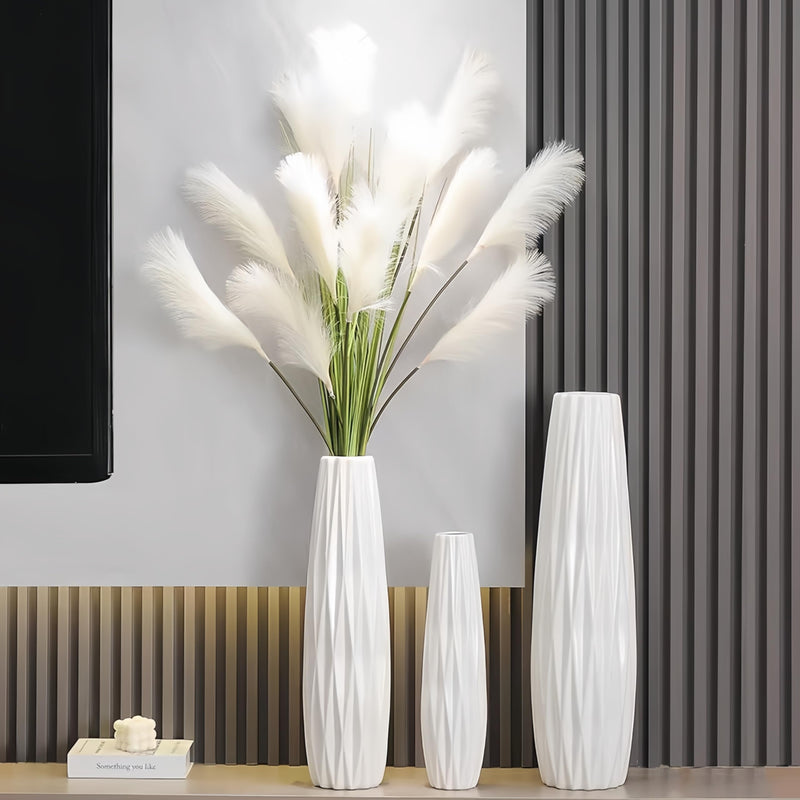 DJYY White Tall Floor Vase, 28" Ceramic Standing Flower Vase, Large Decorative for Living Room, Bedroom,Glossy Glaze,Wedding Gift