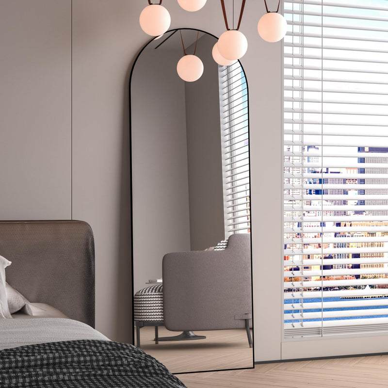 CASSILANDO Full Length Mirror165X60cm Arched Mirror, Black Floor Mirror with Standing Full Body Mirrors Hanging or Leaning Against Wall, for Cloakroom, Bedroom, Livingroom (Black)