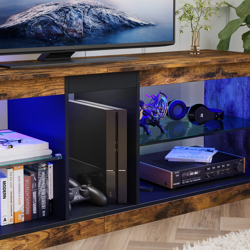 Bestier TV Stand Cabinet 140CM Entertainment Center Led Tv Stand Modern TV Unit with Glass Shelf RGB LED Lighted for 55 inch TVs with Ambient Lights for Living Room Bedroom (Rustic Brown)