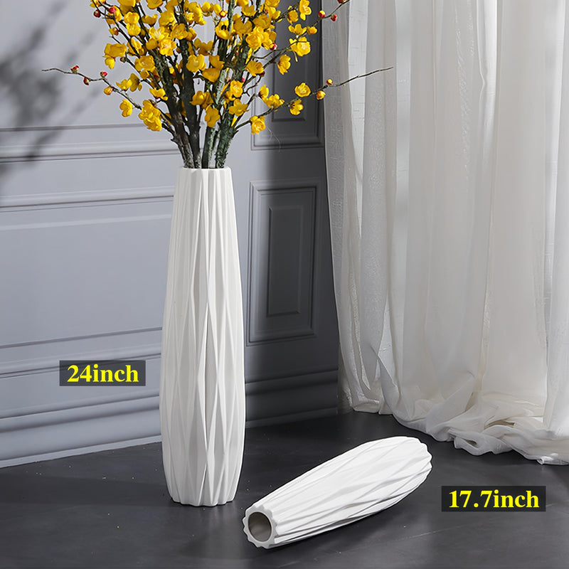 DJYY White Tall Floor Vase, 28" Ceramic Standing Flower Vase, Large Decorative for Living Room, Bedroom,Glossy Glaze,Wedding Gift