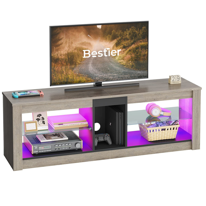 Bestier TV Stand Cabinet 140CM Entertainment Center Led Tv Stand Modern TV Unit with Glass Shelf RGB LED Lighted for 55 inch TVs with Ambient Lights for Living Room Bedroom (Rustic Brown)