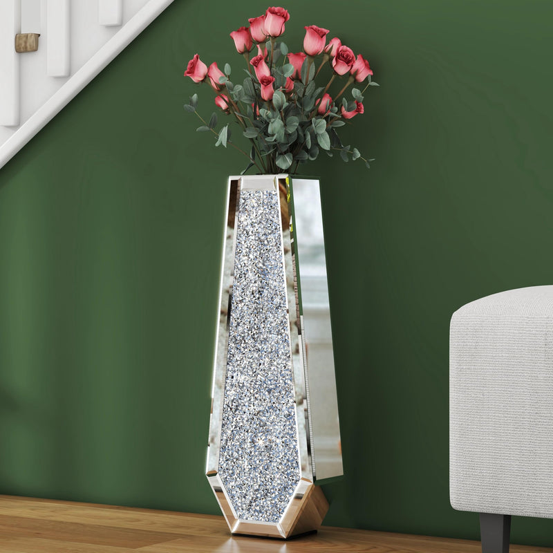 SHYFOY Large Tall Floor Vase, 76cm Indoor Modern Tall Vases Silver with Crystal Diamond and Mirror Design for Living Room Floor Decoration, Black