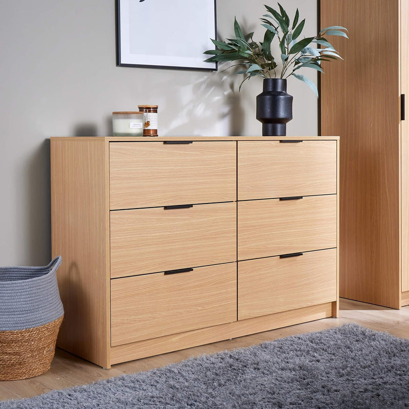 Home Source Bedroom Chest of Drawers Clothing Storage Cabinet, 6 Drawers, Grey