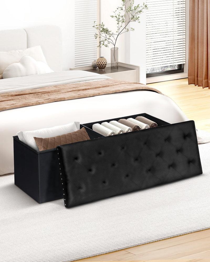 Bonlife Velvet Ottoman with Storage, Extra Large Storage Boxes with Lids, Folding Ottoman Bench Seat, Footstool for Living Room,110X40X40cm