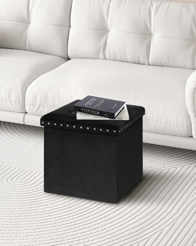 Bonlife Velvet Ottoman with Storage, Extra Large Storage Boxes with Lids, Folding Ottoman Bench Seat, Footstool for Living Room,110X40X40cm