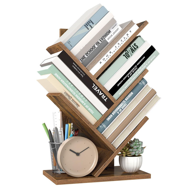 VASAGLE Tree Bookshelf, 5-Tier Floor Standing Bookcase, Space-Saving Corner Shelf, with Wooden Shelves for Bedroom, Living Room, Home Office, Rustic Brown LBC183X01