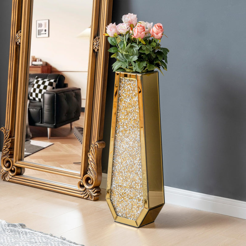 SHYFOY Large Tall Floor Vase, 76cm Indoor Modern Tall Vases Silver with Crystal Diamond and Mirror Design for Living Room Floor Decoration, Black