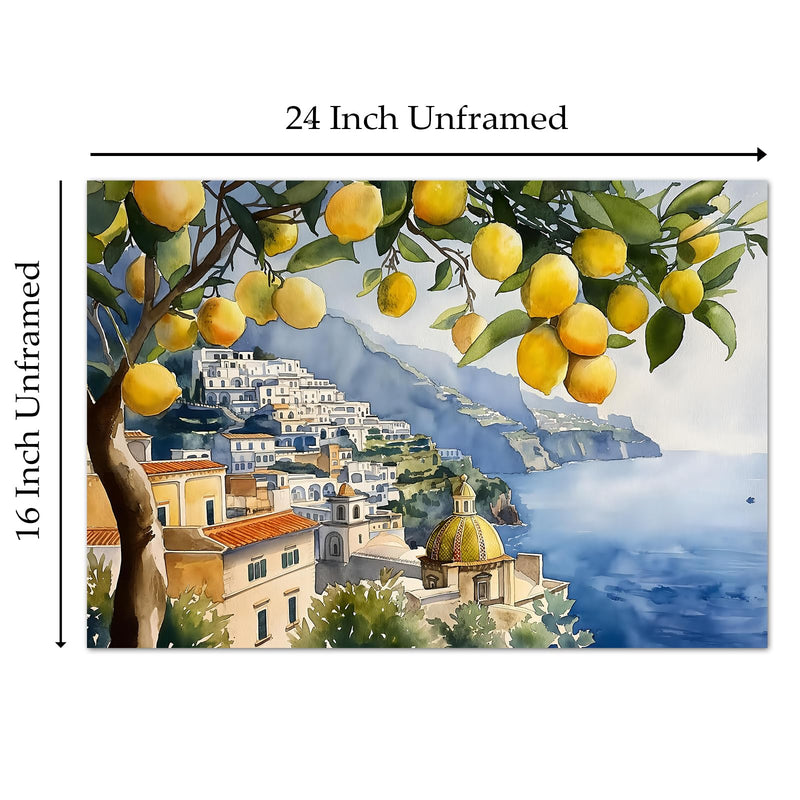 Lemon Tree Canvas Wall Art Beach Landscape Painting Italian Coastal Wall Art Vintage Lemon Art Print Italian Beach Picture Seaside Artwork for Walls Italy Amalfi Coast Wall Art 16x24inch No Frame