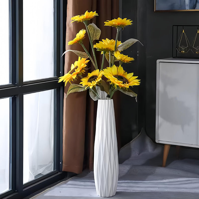 DJYY White Tall Floor Vase, 28" Ceramic Standing Flower Vase, Large Decorative for Living Room, Bedroom,Glossy Glaze,Wedding Gift