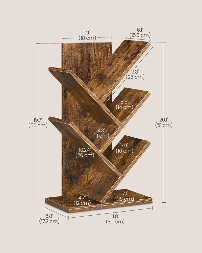 VASAGLE Tree Bookshelf, 5-Tier Floor Standing Bookcase, Space-Saving Corner Shelf, with Wooden Shelves for Bedroom, Living Room, Home Office, Rustic Brown LBC183X01