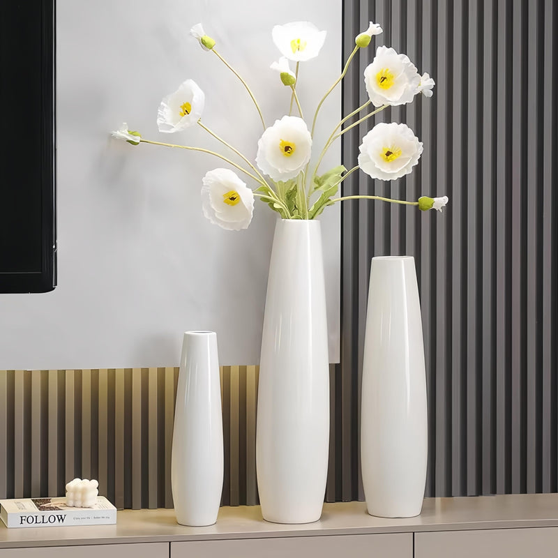 DJYY White Tall Floor Vase, 28" Ceramic Standing Flower Vase, Large Decorative for Living Room, Bedroom,Glossy Glaze,Wedding Gift