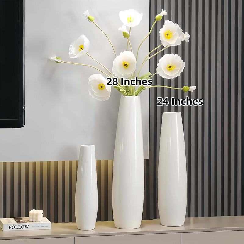 DJYY White Tall Floor Vase, 28" Ceramic Standing Flower Vase, Large Decorative for Living Room, Bedroom,Glossy Glaze,Wedding Gift