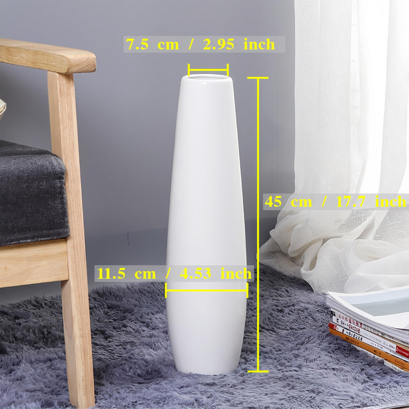 DJYY White Tall Floor Vase, 28" Ceramic Standing Flower Vase, Large Decorative for Living Room, Bedroom,Glossy Glaze,Wedding Gift