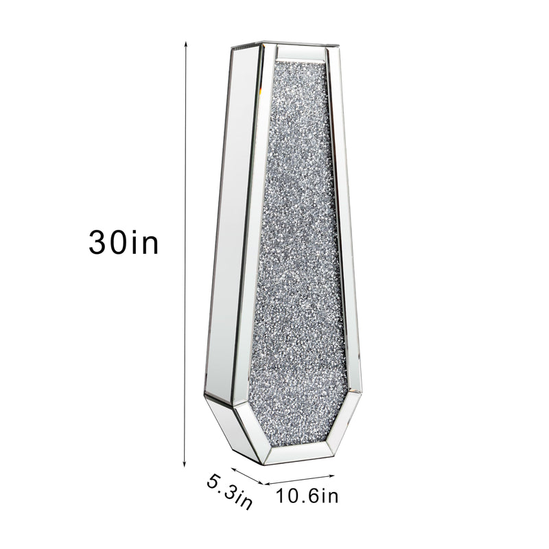 SHYFOY Large Tall Floor Vase, 76cm Indoor Modern Tall Vases Silver with Crystal Diamond and Mirror Design for Living Room Floor Decoration, Black