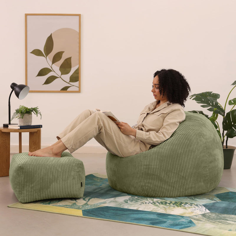 icon Kingston Cord Bean Bag, Beige, Large Adult Bean Bag Chair with Filling Included, Comfy Chair, Living Room Furniture, Bedroom Furniture