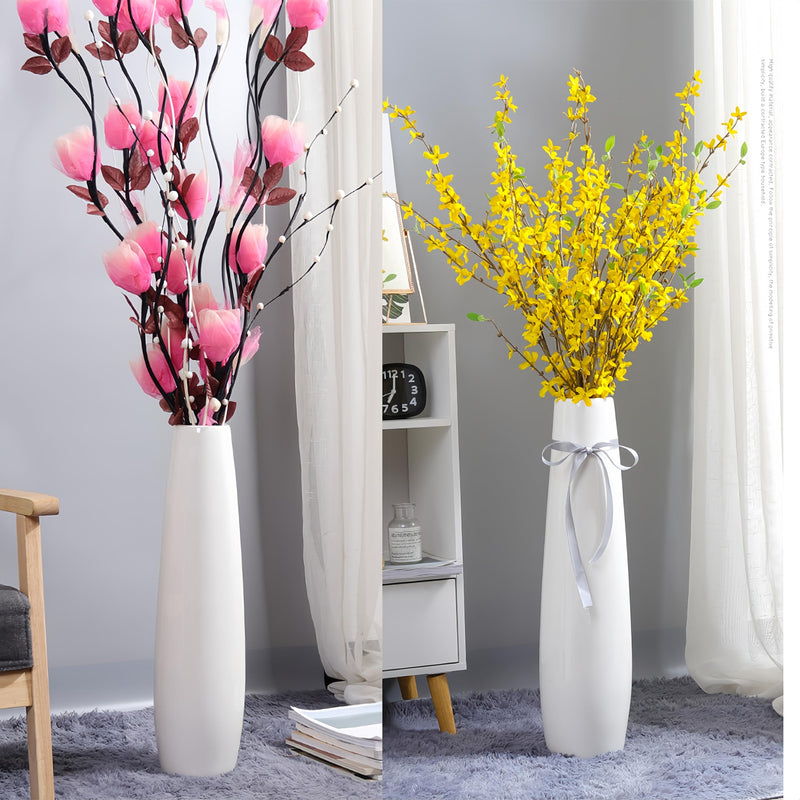 DJYY White Tall Floor Vase, 28" Ceramic Standing Flower Vase, Large Decorative for Living Room, Bedroom,Glossy Glaze,Wedding Gift