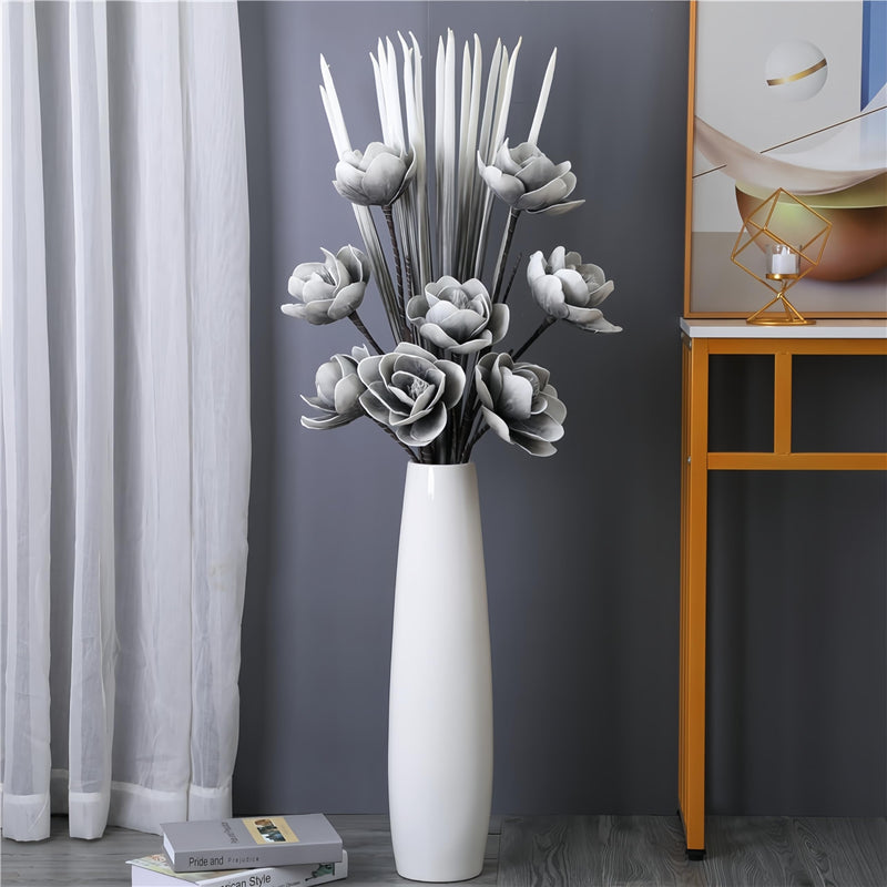 DJYY White Tall Floor Vase, 28" Ceramic Standing Flower Vase, Large Decorative for Living Room, Bedroom,Glossy Glaze,Wedding Gift